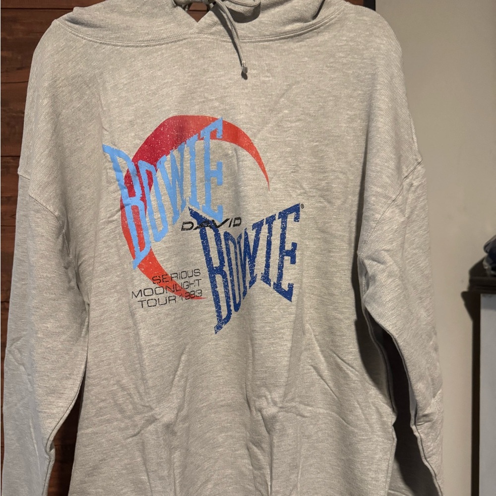 Vintage Canvas Gray Bowie Graphic Hoodie Sweater
